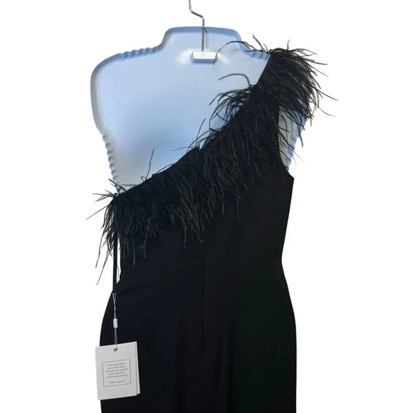 New MAC DUGGAL Feather One-Shoulder Draped Front Dress 78147 Women's 2 - Picture 12 of 13